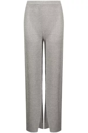 Solid Women Pants - High-waisted pointelle-knit pants
