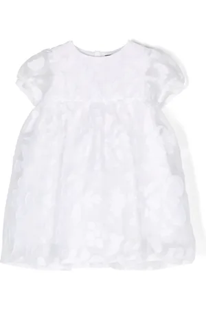 LITTLE BEAR Floral-embroidered flared dress