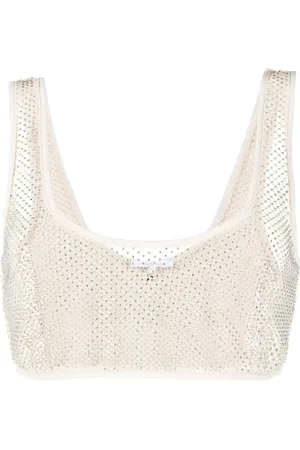 Patrizia Pepe Rhinestone-embellished mesh crop top
