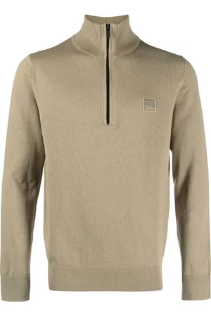 HUGO BOSS Men Sweatshirts - Logo-patch fine-knit sweatshirt