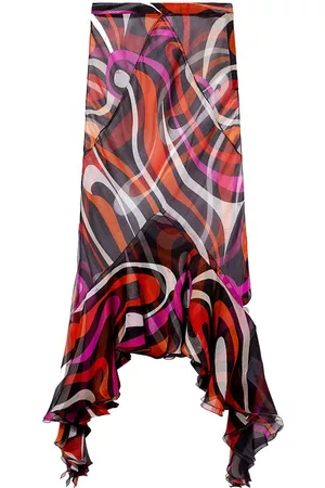 Puccini Marmo-print asymmetric silk skirt