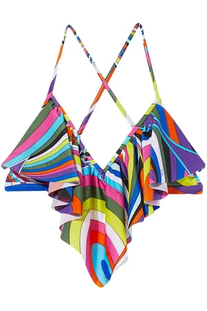 Puccini Iride-print ruffled bikini top