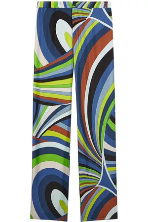 Puccini Loose Fit Pants - Wave-print silk high-waist trousers