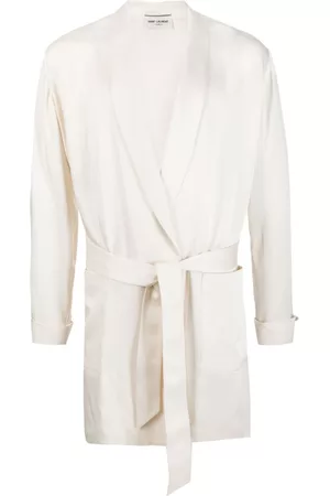 Saint Laurent Men Blazers - Belted satin mid-length jacket