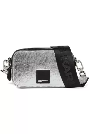 Karl Lagerfeld Women 17 Inch Laptop Bags - Metallic-effect logo-patch bag