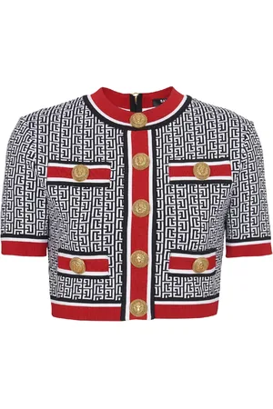 Balmain Monogram-jacquard crop top