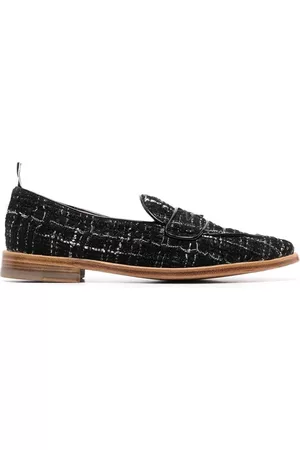 Thom Browne Women Lace up Ballerinas - Plaid tweed penny loafers