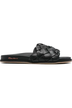 santoni Interwoven-design calf-leather slides