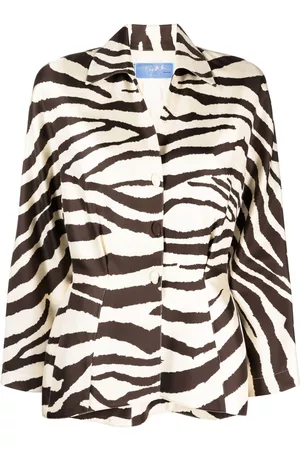 Thierry Mugler Women Cropped Jackets - Zebra print silk jacket
