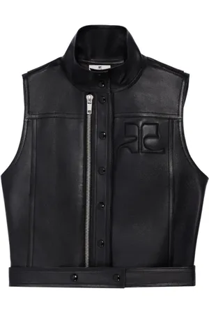Courrèges Logo-embossed zip-up leather gilet