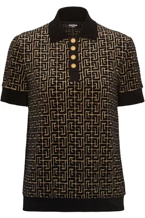 Balmain Monogram-print buttoned polo shirt