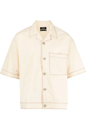 FIVE CM Contrast-stitching short-sleeved cotton shirt