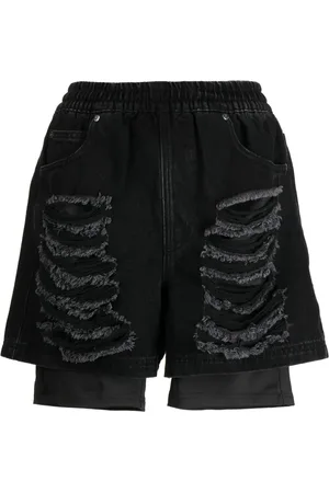 Izzue Distressed-effect layered denim shorts