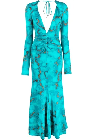 Roberto Cavalli Ruched marble-print dress