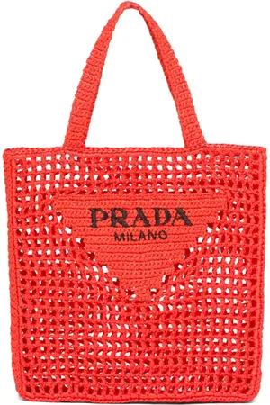Prada Triangle-logo crochet raffia tote bag