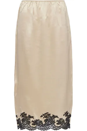 Prada Lace-trimmed satin midi skirt