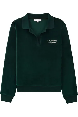 Sporty & Rich Logo-embroidered velour polo top
