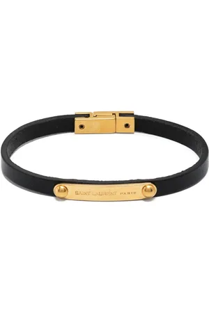 Saint Laurent Engraved-logo leather-band bracelet