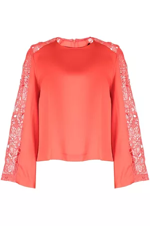 Paule Ka Women Lace Tops - Lace-detailing satin-finish blouse