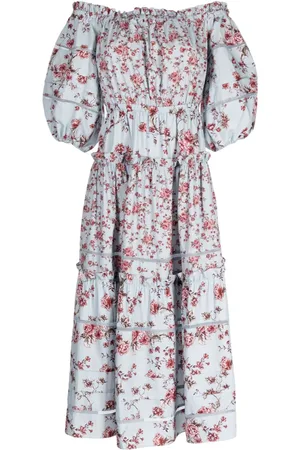 Marchesa Notte Ayana floral-print off-shoulder midi dress