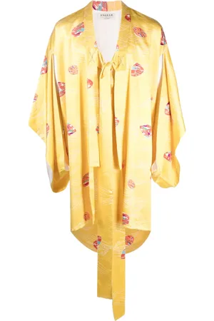 A.N.G.E.L.O. Vintage Cult 1990s beach print square-sleeved midi silk coat