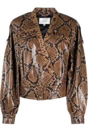 Gestuz Women Leather Jackets - RiveraGZ snakeskin-print leather jacket