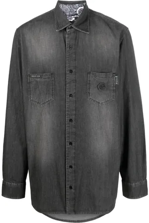 Philipp Plein Rhinestone skull-print denim shirt
