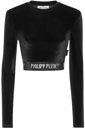 Philipp Plein Women Crop Tops - Long-sleeve velvet crop top