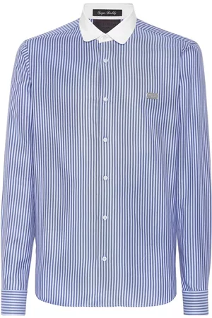 Philipp Plein Men Sleeveless Shirts - Logo-plaque striped shirt
