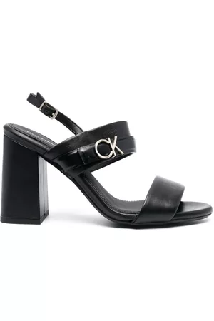 Calvin Klein Women Sandals - 100mm logo-plaque leather sandals