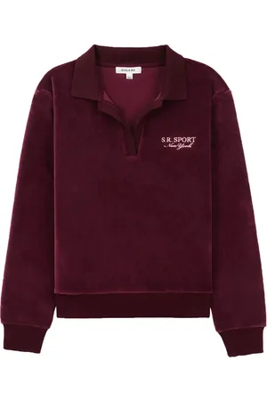 Sporty & Rich Embroidered-logo velour polo top