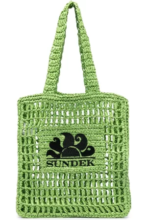 Sundek Women 17 Inch Laptop Bags - Logo-embroidered paper-straw shoulder bag