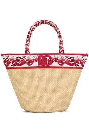 Dolce & Gabbana Majolica-print straw shoulder bag