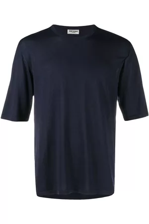 Saint Laurent Men Long Sleeve Polo Shirts - Crew-neck wool-cashmere T-shirt