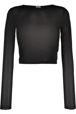 Saint Laurent Women Long Sleeve - Semi-sheer cropped T-shirt