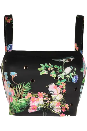 Cynthia Rowley Floral-print sleeveless cropped top