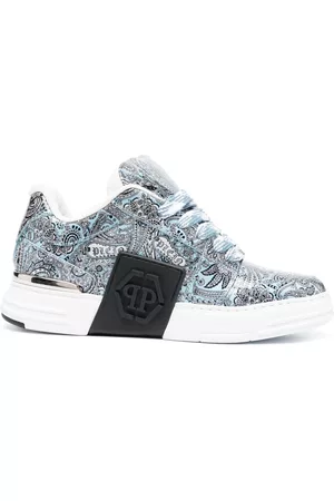 Philipp Plein Women Patent Leather Shoes - Patent-leather paisley-print sneakers