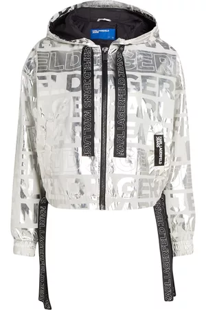 Karl Lagerfeld Women Cropped Jackets - Logo-print metallic jacket