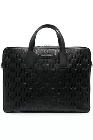 Karl Lagerfeld Men Laptop Bags - Debossed-monogram leather briefcase