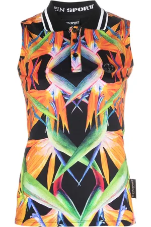 Philipp Plein Floral-print sleeveless cotton polo shirt