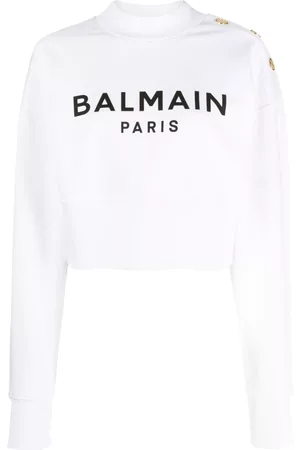 Balmain Women Sweatshirts - Logo-print cropped sweatshirt
