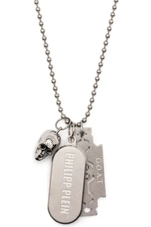 Philipp Plein Logo-tag skull-charm necklace