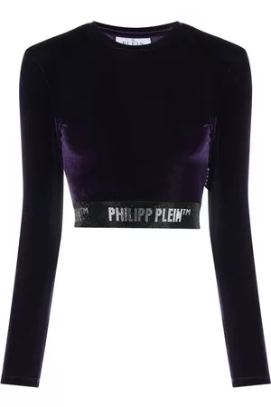 Philipp Plein Embellished velvet crop top