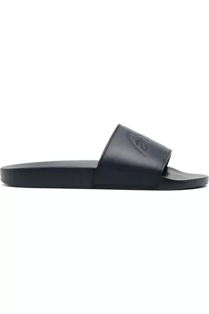 BRIONI Men Flip Flops - Logo-debossed leather slides
