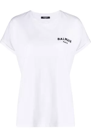Balmain Women Short Sleeve - Flocked logo cotton T-shirt