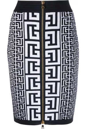 Balmain Women Skirts - Monogram-intarsia knit skirt