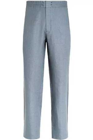 Z Zegna Men Loose Fit Pants - Elasticated-waist linen trousers