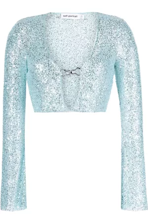 Self-Portrait Beaded open-front cropped cardigan
