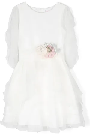 Mimilù Floral-appliqué draped tulle dress