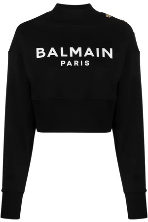 Balmain Women Sweatshirts - Logo-print cropped sweatshirt